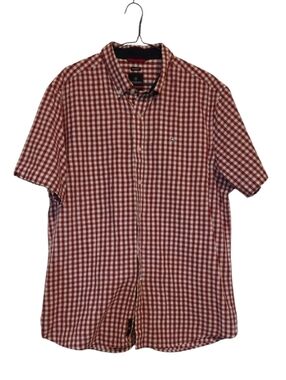 Victorinox Red Gingham Short Sleeve Button Down Cotton Linen Shirt